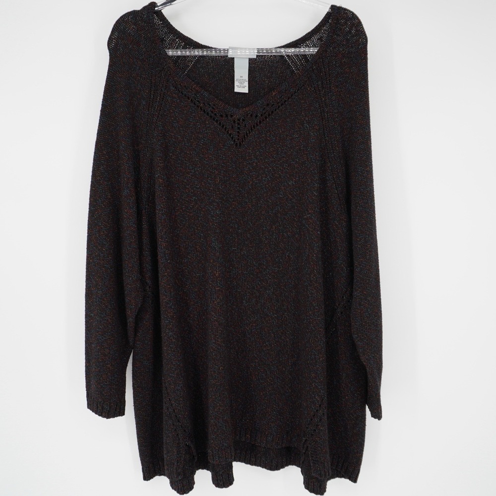 Catherines Sweater Womens 3X Black‎ V Neck Pullover Colorful Speckled Cozy